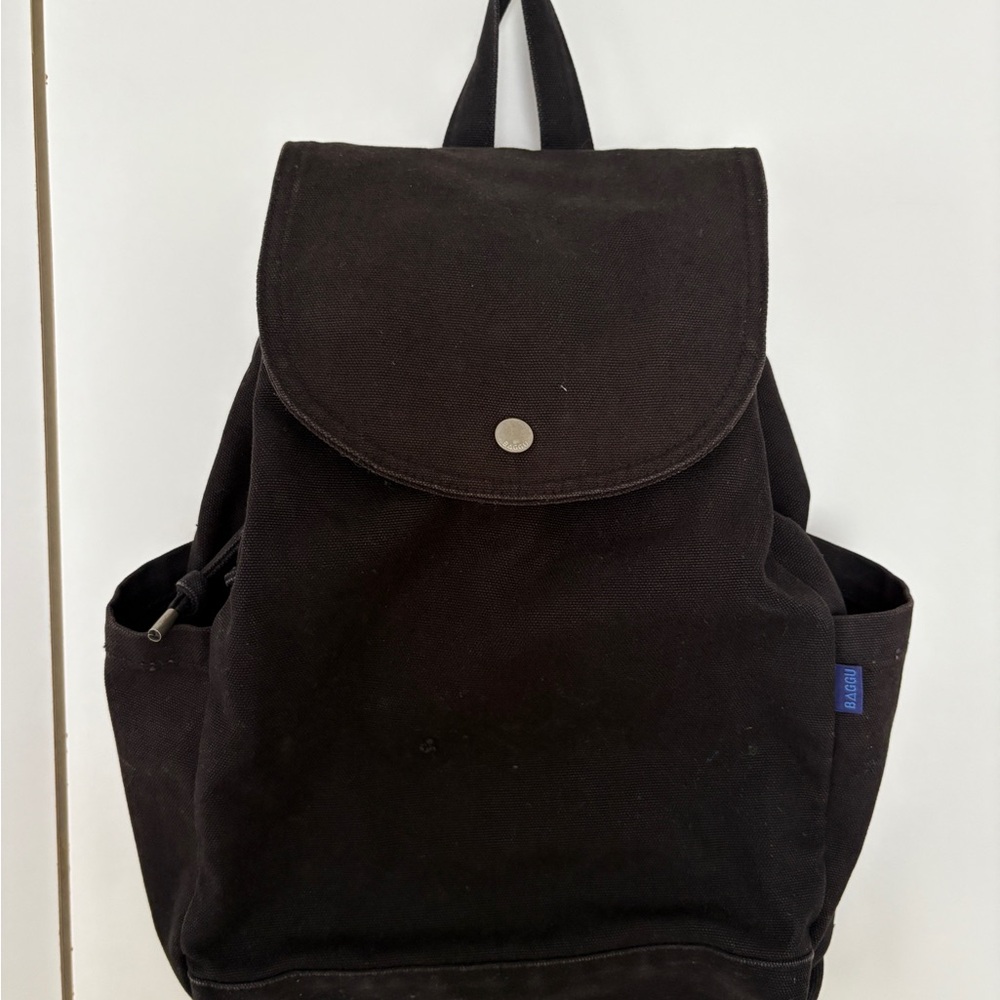 Baggu Unisex Drawstring Black Canvas Backpack